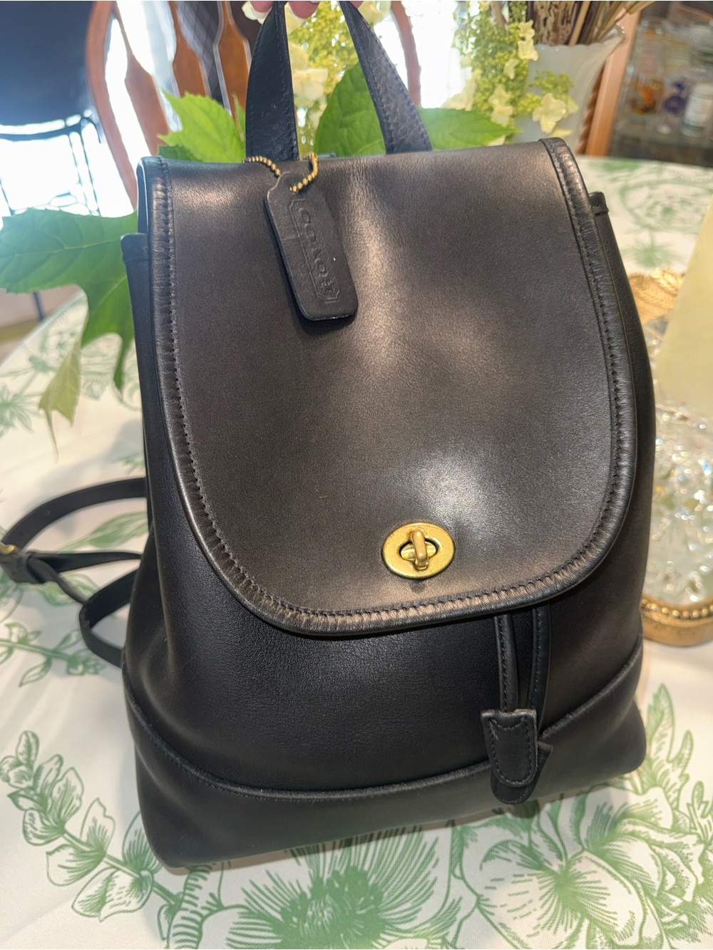 Coach Black Leather Backpack with Gold Turnlock (Vintage). 😍